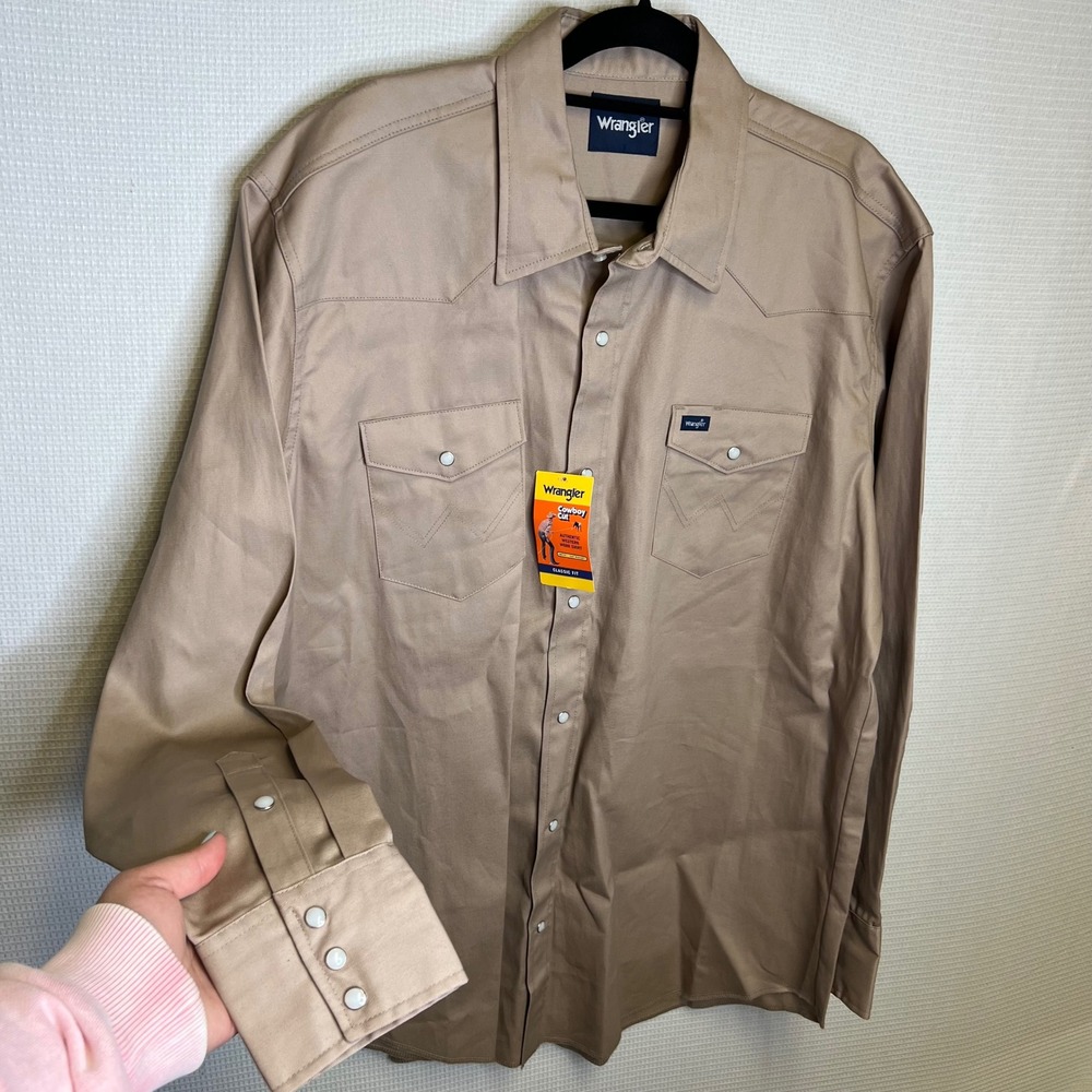 Wrangler Cowboy Cut Western Work Shirt Khaki Tan 2XT Tall MS703KH NWT